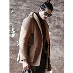 Men’s Shearling Hooded Suede Leather Bomber Long Jacket Trench Coat