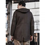 Men’s Hooded Shearling Leather Long Trench Coat